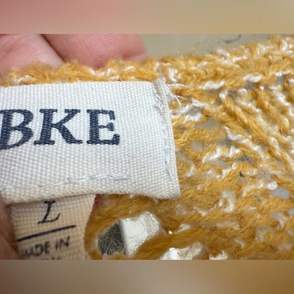 BKE Buckle Open Knit V Neck Oversized Sweater Mustard Yellow Women’s Large Fall - Picture 3 of 4